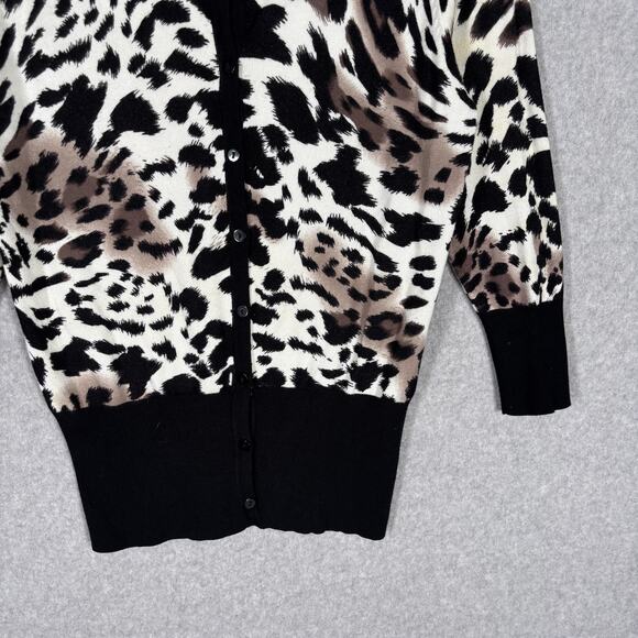 Vintage 90s Joseph A Cardigan Sweater Medium Leopard Animal Thin Mob Twee 80s - Picture 3 of 10